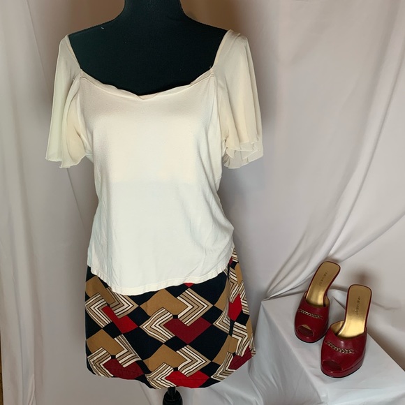 Ann Taylor Loft skirt color block geometric print, size 14 petite - Picture 9 of 12